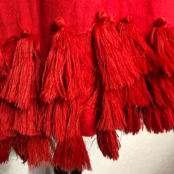 Tularosa red linen blend fringe tassel trim dress size XS - Picture 9 of 16
